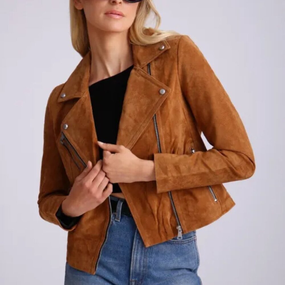 Avec Les Filles Bagatelle NYC Genuine Suede Biker Jacket Size S NWOT
